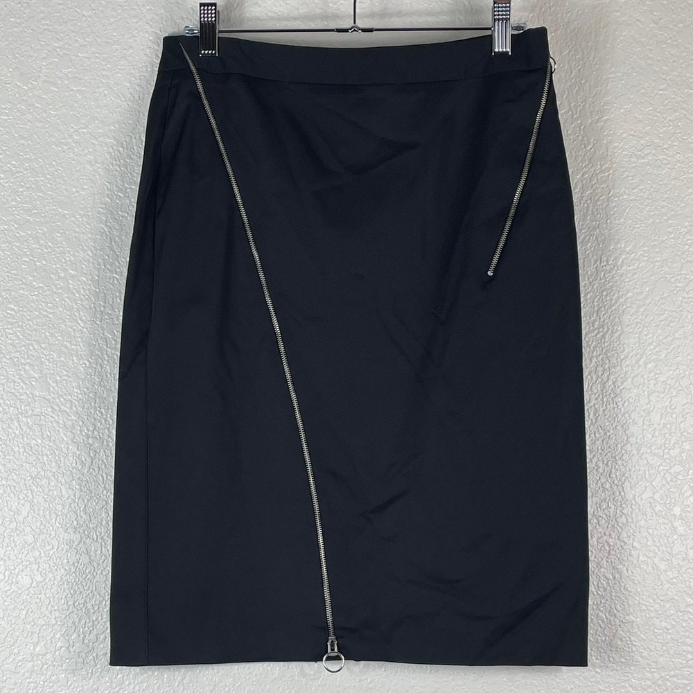 Dorothy Perkins Women's Black Zipper Career Skirt Size UK 10 Knee Length Euro